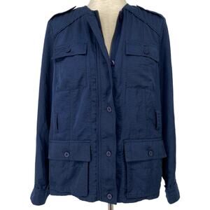 ANTHROPOLOGIE HEI HEI Navy Blue Button Down Anorak Utility Jacket Size Small